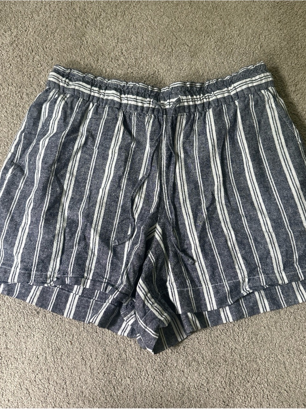 Striped Grey and White Women's Linen Blend Shorts